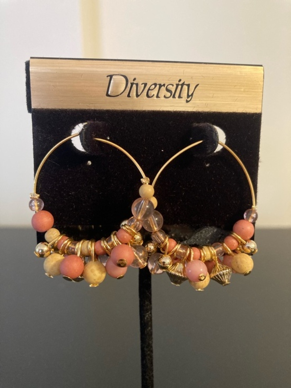 Diversity Gold Hoop Earrings with Pink & Cream Beads